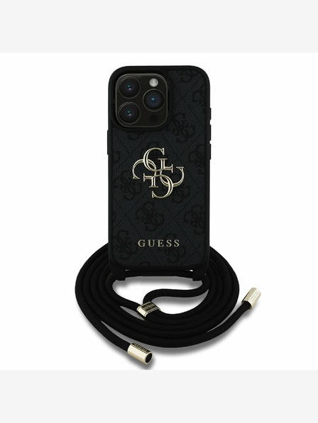 Guess PU 4G Metal Logo Crossbody Popruh Zadní Kryt pro iPhone 15 Pro Black Ovitek za telefon