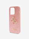 Guess PU Fixed Glitter 4G Metal Logo Zadní Kryt pro iPhone 15 Pro Pink Ovitek za telefon