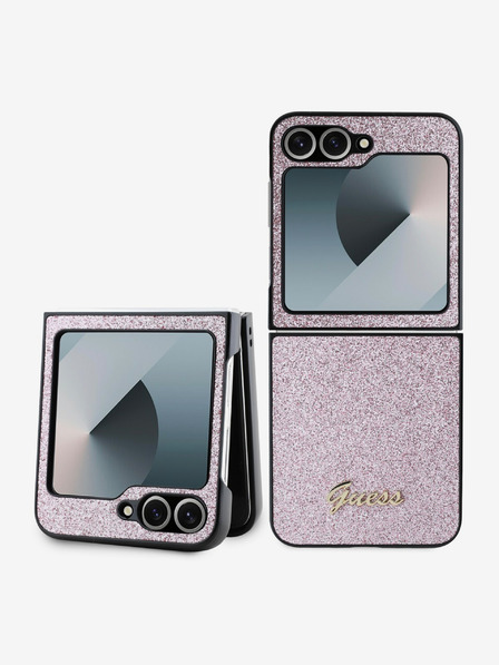 Guess PC/TPU Glitter Flakes Metal Logo Zadní Kryt pro Samsung Galaxy Z Flip 6 Pink Ovitek za telefon