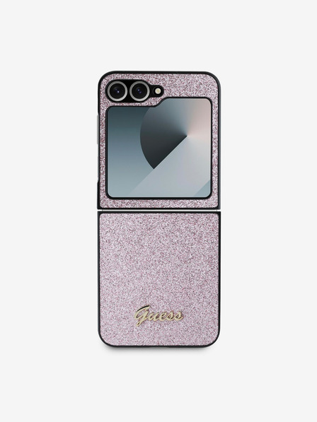 Guess PC/TPU Glitter Flakes Metal Logo Zadní Kryt pro Samsung Galaxy Z Flip 6 Pink Ovitek za telefon