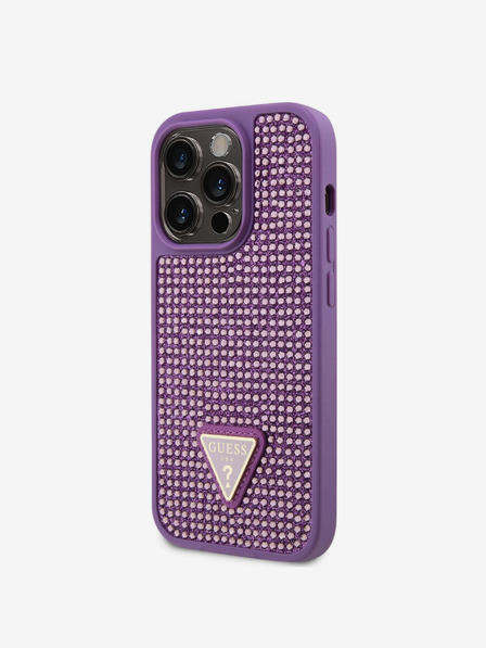 Guess Rhinestones Triangle Metal Logo Kryt pro iPhone 15 Pro Purple Ovitek za telefon