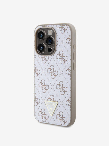 Guess PU Leather 4G Triangle Metal Logo Zadní Kryt pro iPhone 15 Pro White Ovitek za telefon