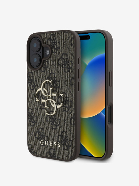 Guess PU 4G Metal Logo Zadní Kryt pro iPhone 16 Plus Brown Ovitek za telefon