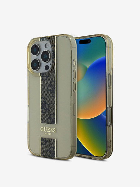 Guess IML Middle 4G Stripe Zadní Kryt pro iPhone 16 Pro Max Brown Ovitek za telefon