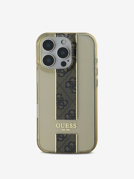 Guess IML Middle 4G Stripe Zadní Kryt pro iPhone 16 Pro Max Brown Ovitek za telefon