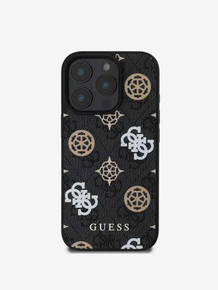 Guess PU 4G Peony MagSafe Zadní Kryt pro iPhone 16 Pro Black Ovitek za telefon