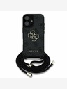 Guess PU 4G Metal Logo Crossbody Popruh Zadní Kryt pro iPhone 16 Black Ovitek za telefon