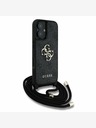 Guess PU 4G Metal Logo Crossbody Popruh Zadní Kryt pro iPhone 16 Black Ovitek za telefon