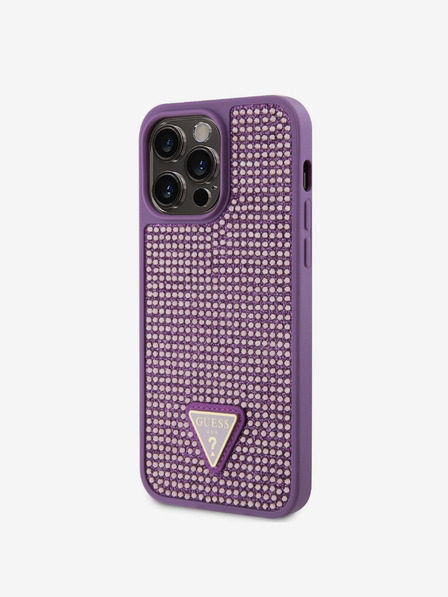 Guess Rhinestones Triangle Metal Logo Kryt pro iPhone 15 Pro Max Purple Ovitek za telefon