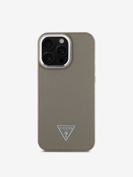 Guess PU Grained Triangle Logo Zadní Kryt pro iPhone 16 Pro Max Brown Ovitek za telefon