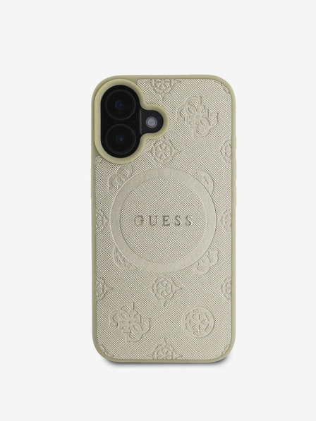 Guess Saffiano Peony Stamp MagSafe Zadní Kryt pro iPhone 16 Gold Ovitek za telefon