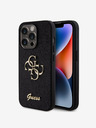 Guess PU Fixed Glitter 4G Metal Logo Zadní Kryt pro iPhone 15 Pro Black Ovitek za telefon