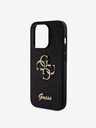 Guess PU Fixed Glitter 4G Metal Logo Zadní Kryt pro iPhone 15 Pro Black Ovitek za telefon