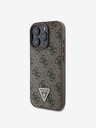 Guess PU 4G Strass Triangle Metal Logo Zadní Kryt pro iPhone 16 Pro Max Brown Ovitek za telefon