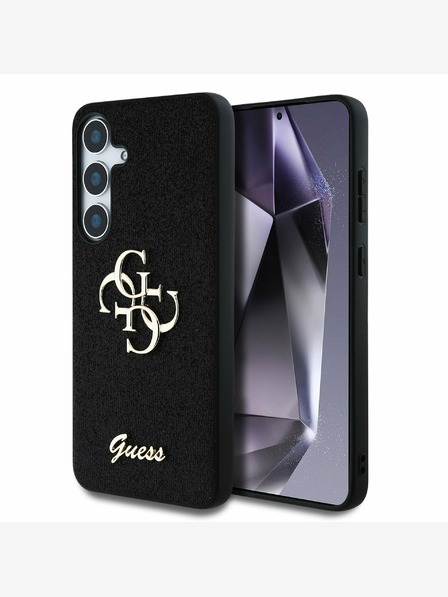 Guess PU Fixed Glitter 4G Metal Logo Zadní Kryt pro Samsung Galaxy S25 Black Ovitek za telefon