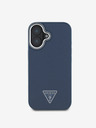 Guess PU Grained Triangle Logo Zadní Kryt pro iPhone 16 Blue Ovitek za telefon