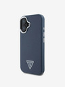 Guess PU Grained Triangle Logo Zadní Kryt pro iPhone 16 Blue Ovitek za telefon