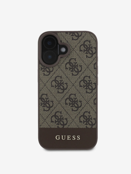 Guess PU 4G Stripe Zadní Kryt pro iPhone 16 Brown Ovitek za telefon