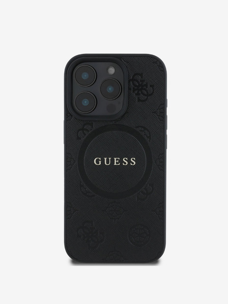 Guess Saffiano Peony Stamp MagSafe Zadní Kryt pro iPhone 16 Pro Black Ovitek za telefon