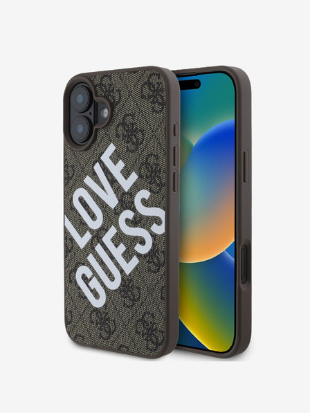 Guess PU Leather 4G Big Love Logo MagSafe Zadní Kryt pro iPhone 16 Brown Ovitek za telefon