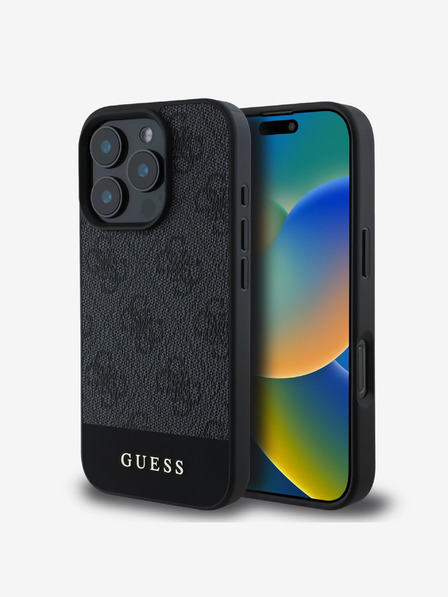 Guess PU 4G Stripe Zadní Kryt pro iPhone 16 Pro Grey Ovitek za telefon