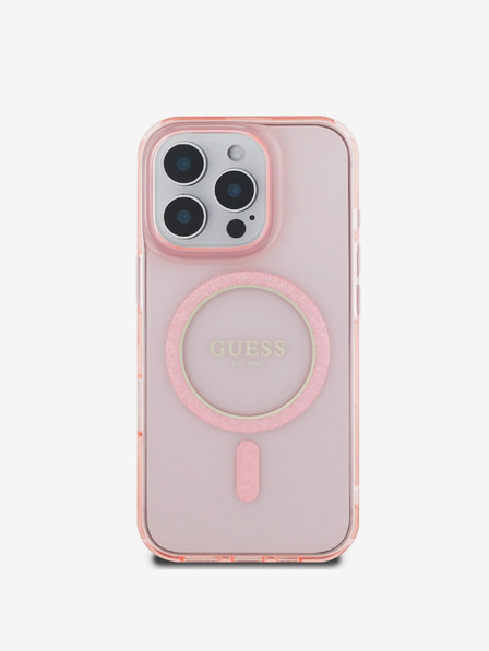 Guess IML Glitter Ring MagSafe Zadní Kryt pro iPhone 16 Pro Pink Ovitek za telefon