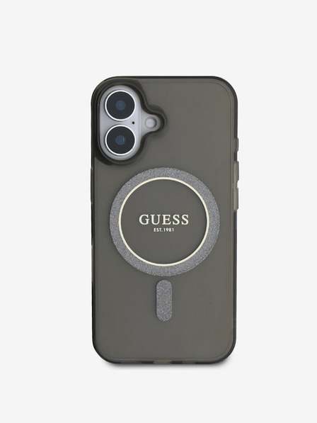 Guess IML Glitter Ring MagSafe Zadní Kryt pro iPhone 16 Black Ovitek za telefon