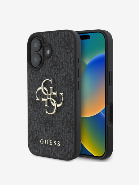 Guess PU 4G Metal Logo Zadní Kryt pro iPhone 16 Plus Grey Ovitek za telefon