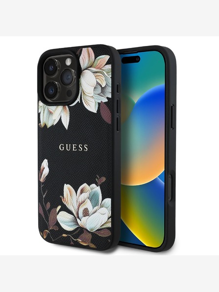 Guess PU Grained Magnolia MagSafe Zadní Kryt pro iPhone 16 Pro Max Black Ovitek za telefon