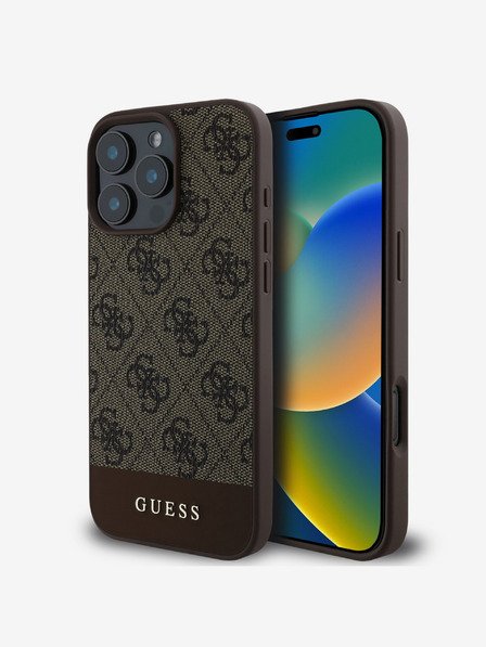 Guess PU 4G Stripe Zadní Kryt pro iPhone 16 Pro Brown Ovitek za telefon