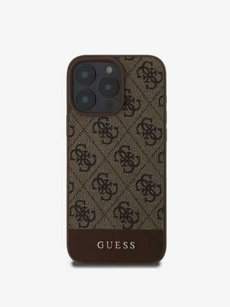 Guess PU 4G Stripe Zadní Kryt pro iPhone 16 Pro Brown Ovitek za telefon