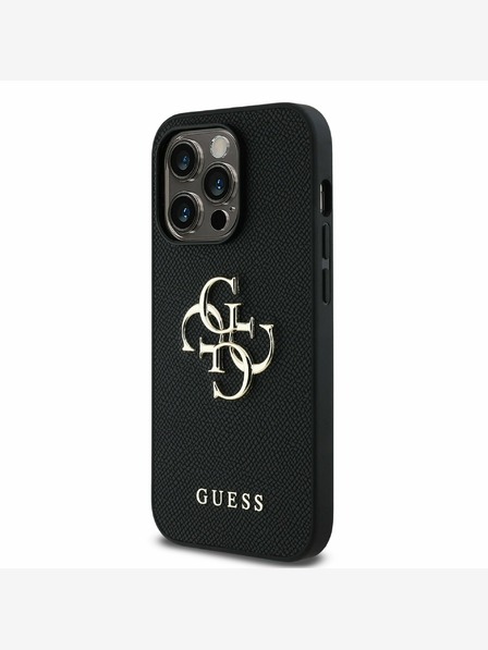 Guess PU Grained 4G Metal Logo Zadní Kryt pro iPhone 13 Pro Black Ovitek za telefon