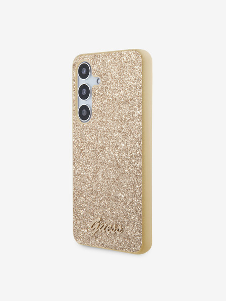 Guess PC/TPU Glitter Flakes Metal Logo Zadní Kryt pro Samsung Galaxy S24+ Gold Ovitek za telefon