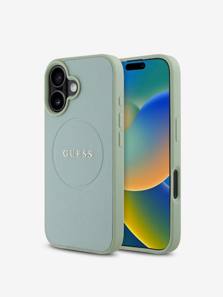 Guess PU Grained Classic Logo MagSafe Zadní Kryt pro iPhone 16 Green Ovitek za telefon