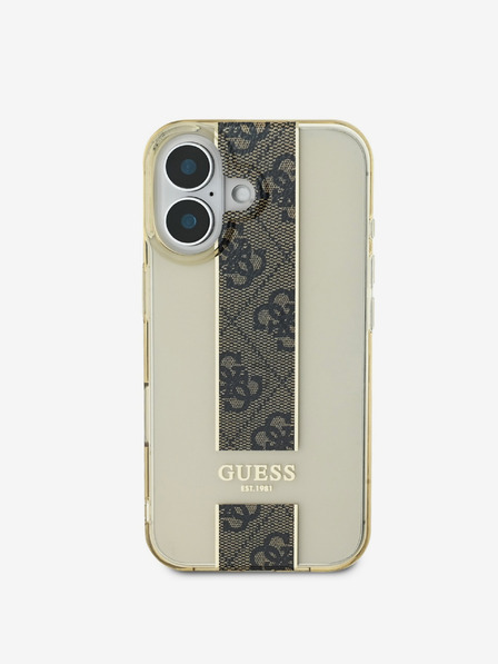 Guess IML Middle 4G Stripe Zadní Kryt pro iPhone 16 Brown Ovitek za telefon