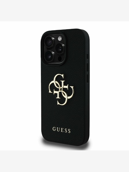 Guess PU Grained 4G Metal Logo Zadní Kryt pro iPhone 16 Pro Max Black Ovitek za telefon