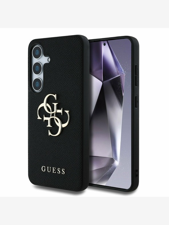 Guess PU Grained 4G Metal Logo Zadní Kryt pro Samsung Galaxy S25+ Black Ovitek za telefon