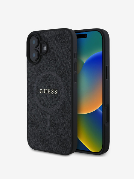 Guess PU Leather 4G Colored Ring MagSafe Zadní Kryt pro iPhone 16 Black Ovitek za telefon