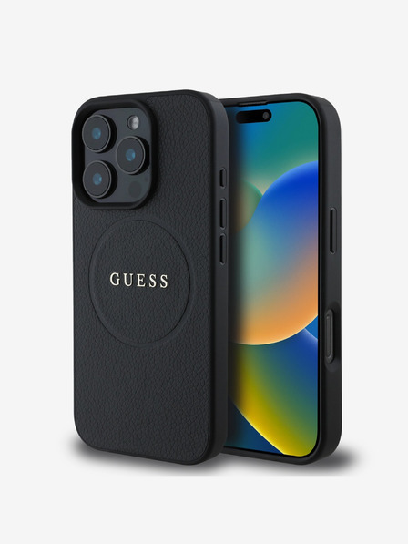 Guess PU Grained Classic Logo MagSafe Zadní Kryt pro iPhone 16 Pro Black Ovitek za telefon