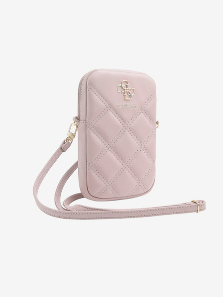 Guess PU Quilted 4G Metal Logo Taška na Telefon se Zipem Pink Ovitek za telefon