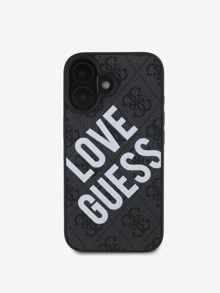 Guess PU Leather 4G Big Love Logo MagSafe Zadní Kryt pro iPhone 16 Black Ovitek za telefon