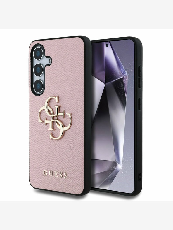 Guess PU Grained 4G Metal Logo Zadní Kryt pro Samsung Galaxy S25 Pink Ovitek za telefon