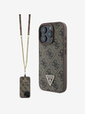 Guess PU 4G Strass Triangle Metal Logo Zadní Kryt + Crossbody Popruh pro iPhone 16 Pro Max Brown Ovitek za telefon