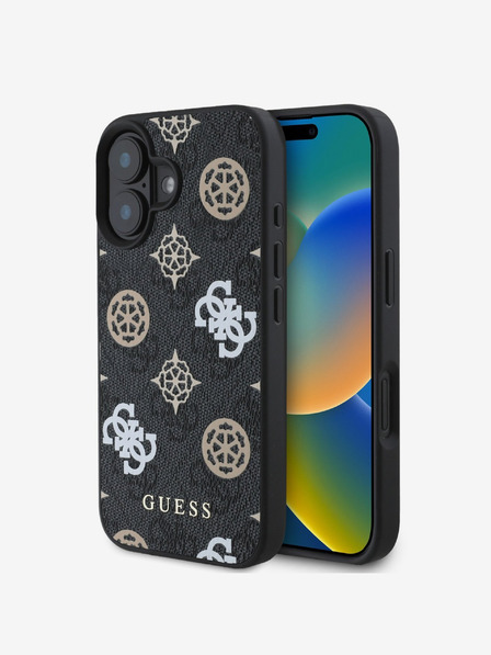 Guess PU 4G Peony MagSafe Zadní Kryt pro iPhone 16 Black Ovitek za telefon