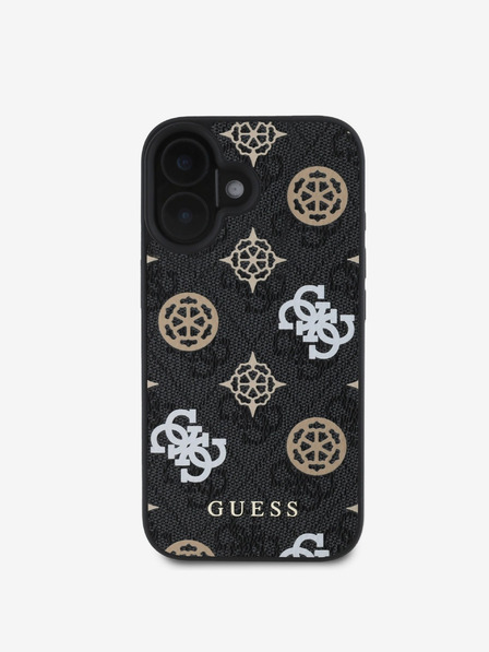 Guess PU 4G Peony MagSafe Zadní Kryt pro iPhone 16 Black Ovitek za telefon