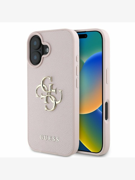 Guess PU Grained 4G Metal Logo Zadní Kryt pro iPhone 16 Pink Ovitek za telefon