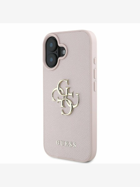 Guess PU Grained 4G Metal Logo Zadní Kryt pro iPhone 16 Pink Ovitek za telefon