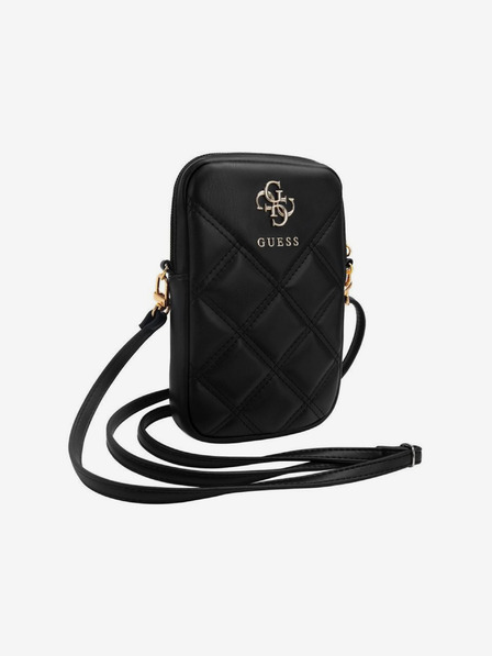 Guess PU Quilted 4G Metal Logo Taška na Telefon se Zipem Black Ovitek za telefon