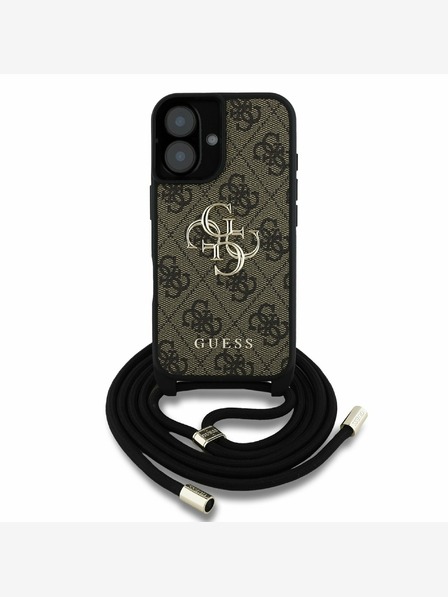 Guess PU 4G Metal Logo Crossbody Popruh Zadní Kryt pro iPhone 16 Brown Ovitek za telefon