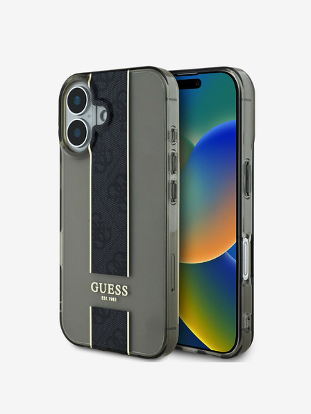 Guess IML Middle 4G Stripe Zadní Kryt pro iPhone 16 Black Ovitek za telefon